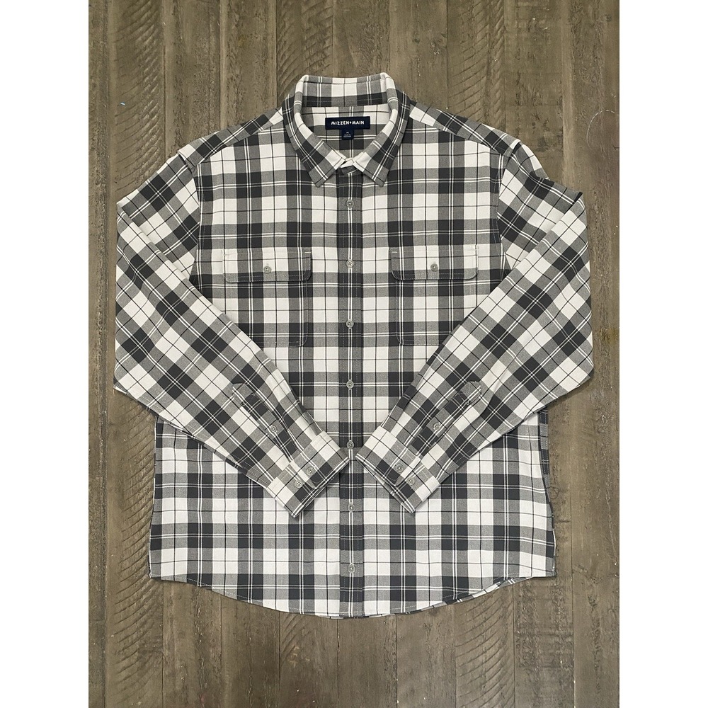 Mizzen+Main Upstate Flannel X-Large Regular Fit Plaid Button Up Shirt Gray